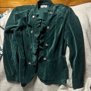 Serengeti Deep Green Blazer with Ruffle Accents